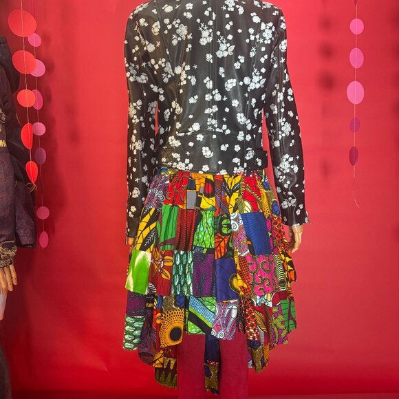 Vintage 90s African Ankara Patchwork Midi Skirt – Handmade, Size Small - Picture 6 of 12